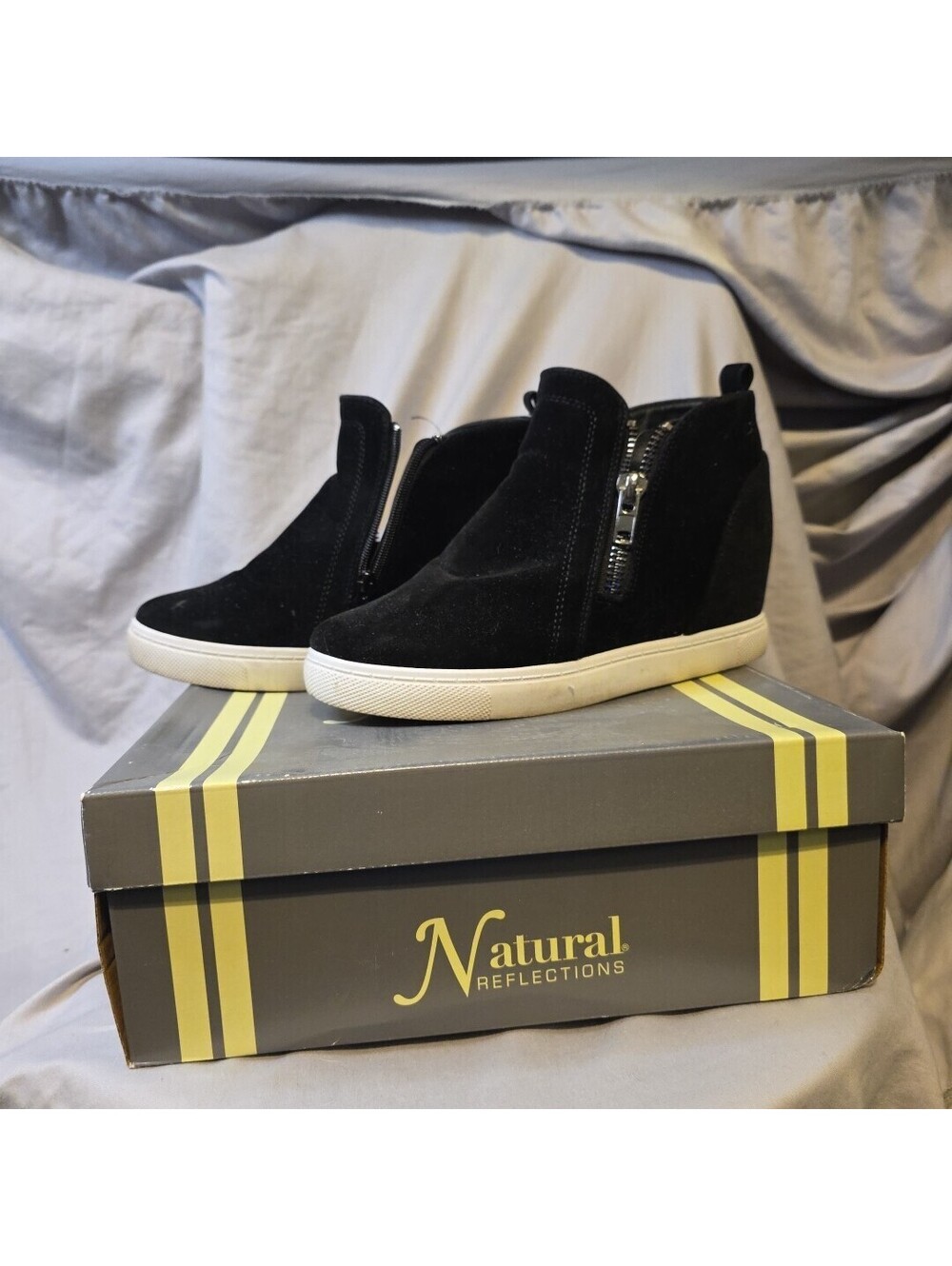 Natural Reflections Drew Women’s Ankle Boot Sneakers Size 8M Black Side Zip
